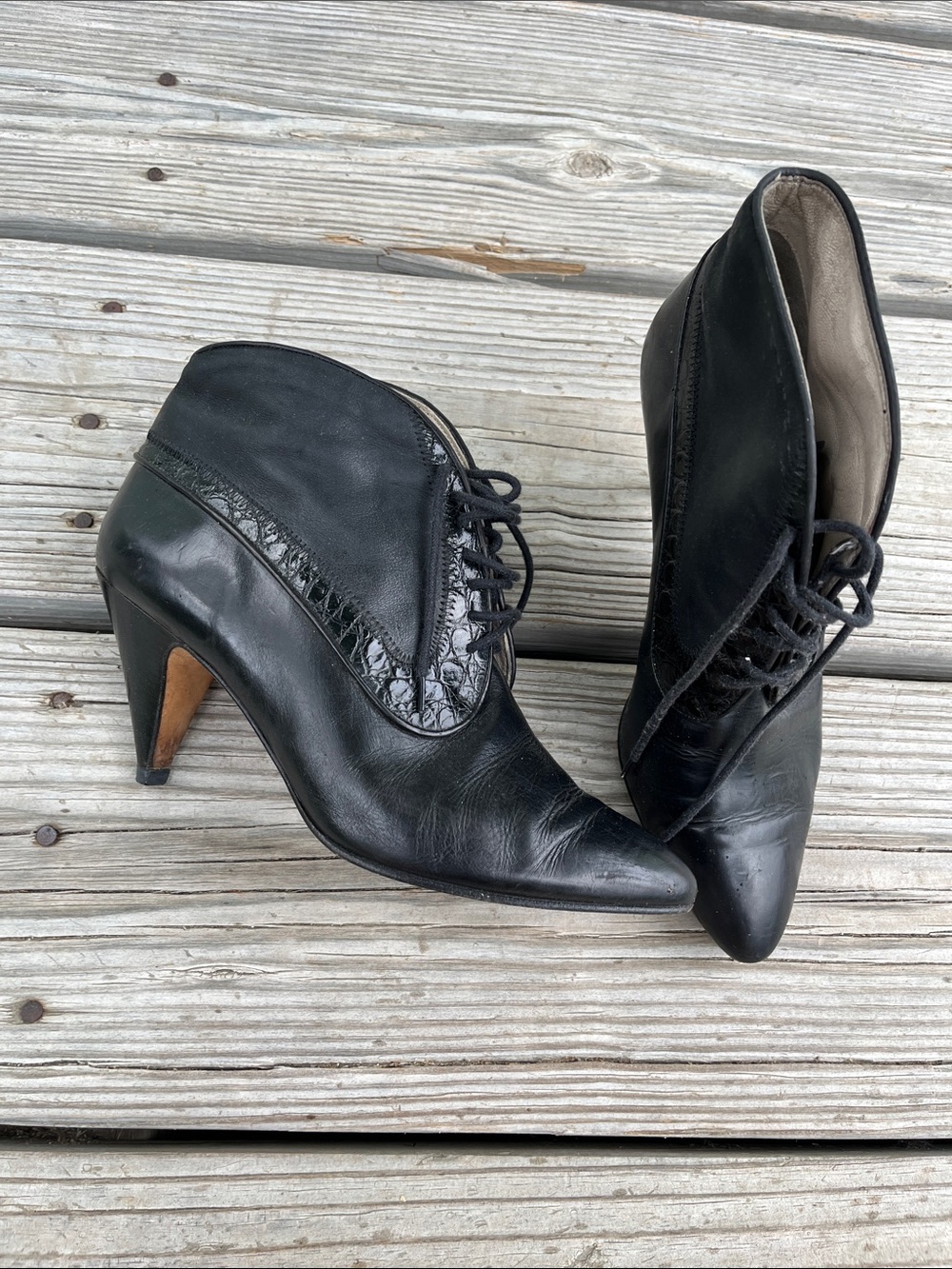 Via Spiga Black Leather  Ankle Boots